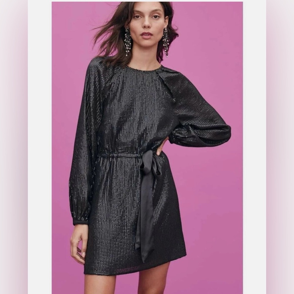 Something Navy Black Sequin Raglan Minidress